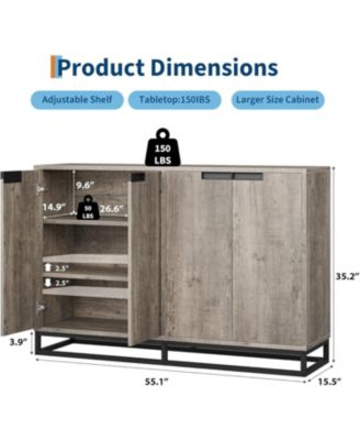 55" Buffet Sideboard Storage Cabinet, Modern Entryway Console with Adjustable Shelves