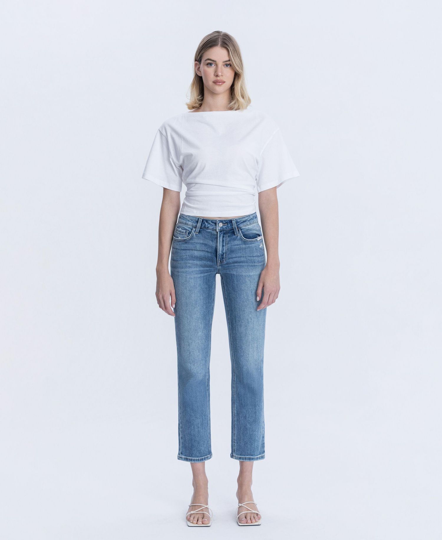 Women's Mid Rise Ankle Slim Straight Jeans