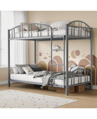 Metal Bunk Bed Twin Over Twin, Heavy Duty Bunkbeds Frame with Arched Guardrail and Safety Ladder
