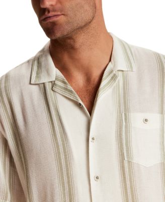 Men's Short-Sleeve Button-Down Cotton Airtex Vertical Stripe Shirt