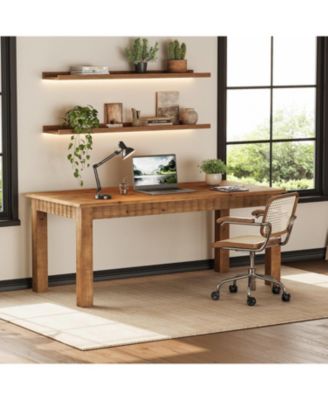 63-Inch Computer Desk, Solid Wood Home Office Desk with Sturdy Wooden Legs, Rustic Large Computer Office Table for Writing, Reading, Study
