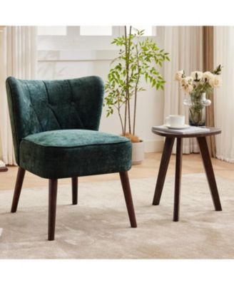 Modern Upholstered Accent Chair with Curved Back and Wood Legs