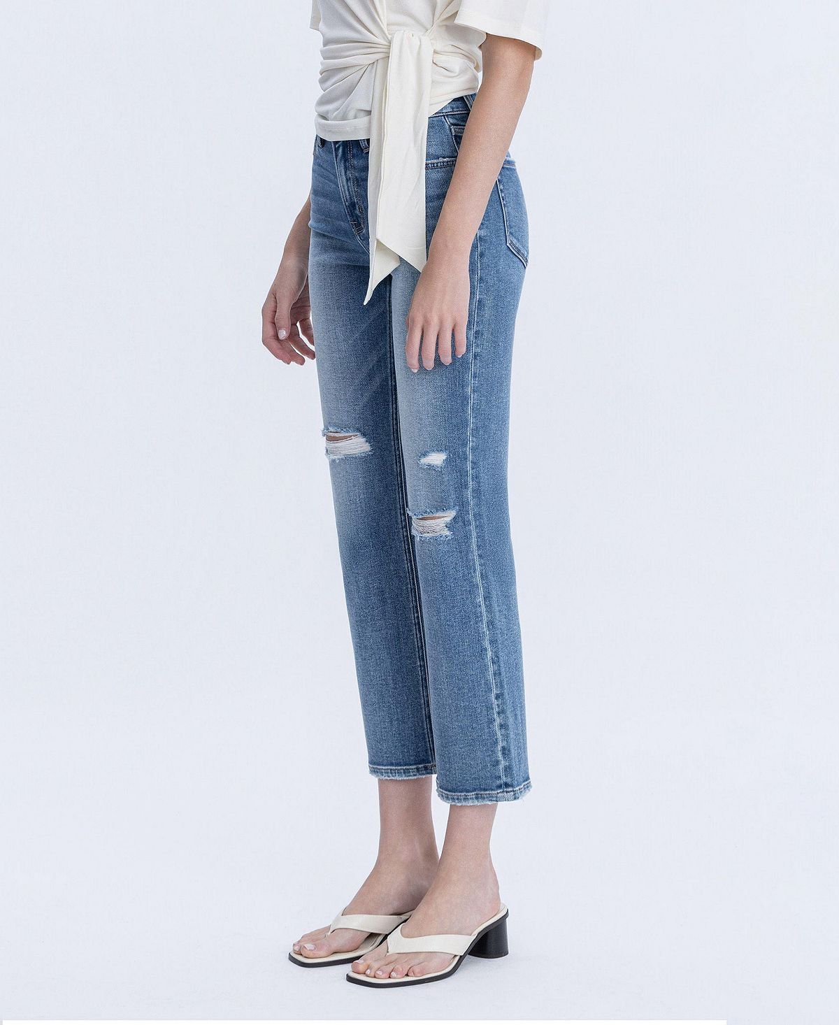 Vervet Women's High Rise Distressed Ankle Straight Jeans view 4 — MAYCSS fashion products