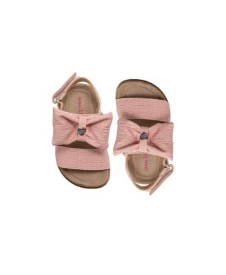 Little Girls Sandals – Cute Footbed Sandals and Flat Summer Shoes with Puffy Bow