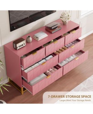 7 Drawer Dresser for Bedroom, 53.5” Large Dresser with Metal Legs, Modern Chest Organizer with Wide Storage, Chest of Drawers for Bedroom