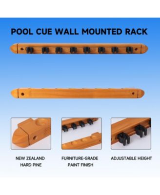 2-Piece Wood 8 Billiard Pool Cue Rack Wall Mounted Holders, Pool Cue Sticks Wall Rack Set