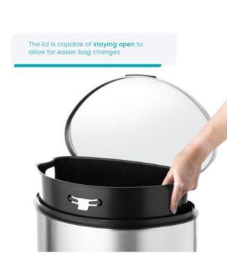 12 Gallon Semi-Round Stainless Steel Kitchen Trash Can with Step Pedal and Soft Close Lid