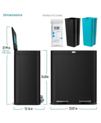 16 Gallon Stainless Steel Kitchen Trash and Recycling Can with CleanAura Odor Control and Soft Close Lids