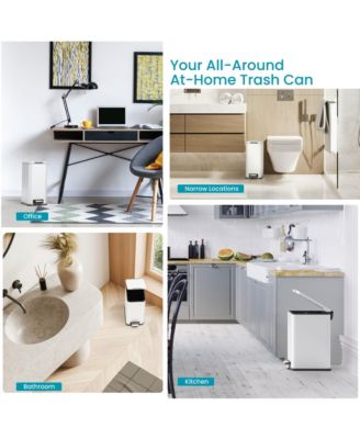 4 Gallon Slim Stainless Steel Kitchen Trash Can with Step Pedal and Soft Close Lid.