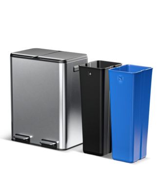 16 Gallon Stainless Steel Dual Trash and Recycling Can with Removable Liners and Soft Close Lids