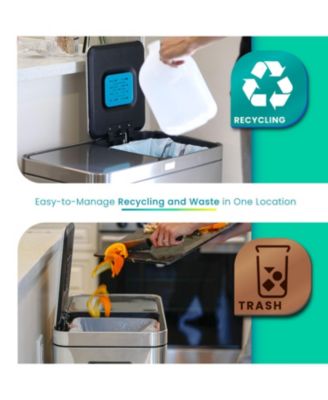 16 Gallon Stainless Steel Kitchen Trash and Recycling Can with CleanAura Odor Control and Soft Close Lids