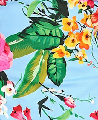 Juniors' Printed Twist-Front Soft Structured Sweetheart Neck Mini Dress