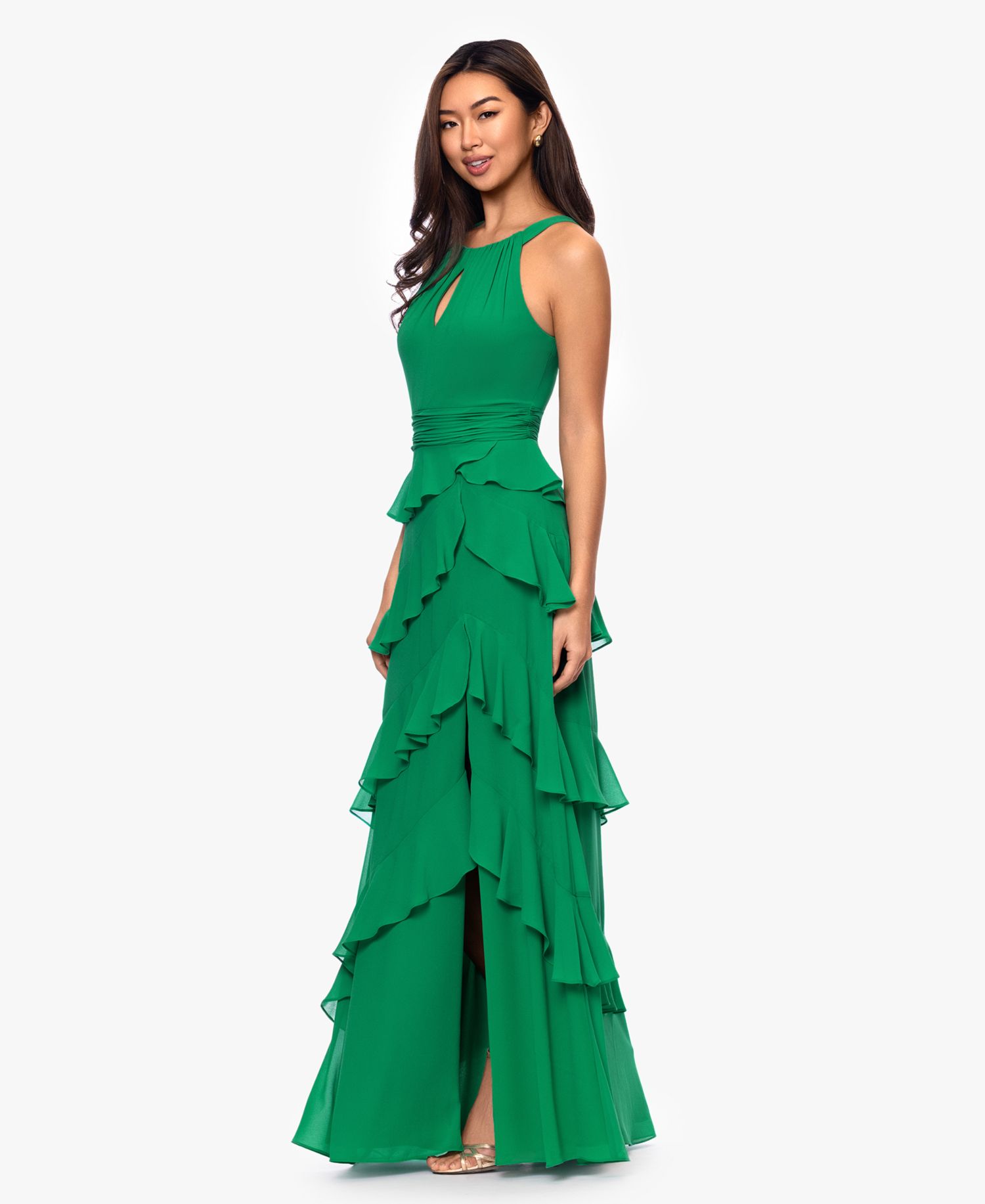 Women's Halter Tiered Ruffle Gown