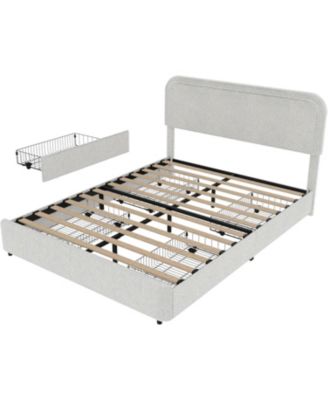 Bed Frame with Headboard & 4 Storage Drawers, Boucle Upholstered Platform Bed Frame Full Size, Wooden Slats Support, No Box Spring Needed