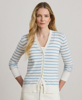 Women's Striped V-Neck Cardigan