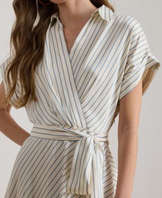 Women's Striped Belted Twill Dress