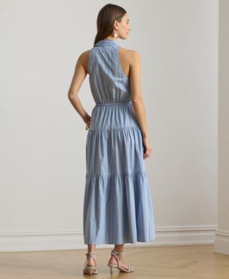 Women's Striped Spread Collar Shirt-Dress