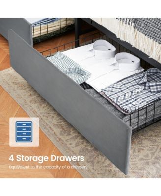 Upholstered Platform Bed Frame Storage Headboard 4 Drawers Charging Station No Box Spring Noise-Free Easy Assembly