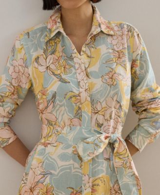 Women's Printed Point Collar Shirt-Dress