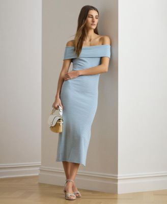 Women's Striped Off-The-Shoulder Midi Dress