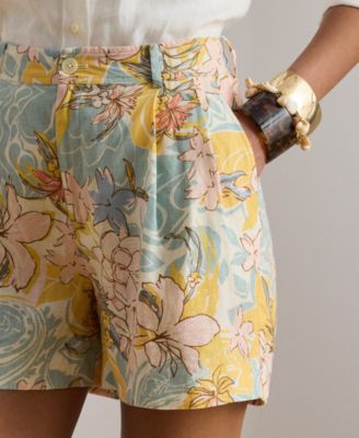 Women's High-Rise Floral Pleated Shorts