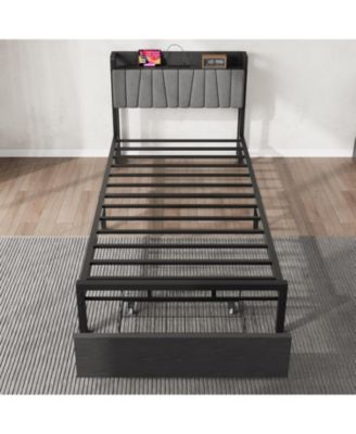 Loft Bed with Large Desk and 2-Tier Storage Shelves, Heavy Duty Metal Loft Bed with Ladder and Guardrail for Kids and Adults