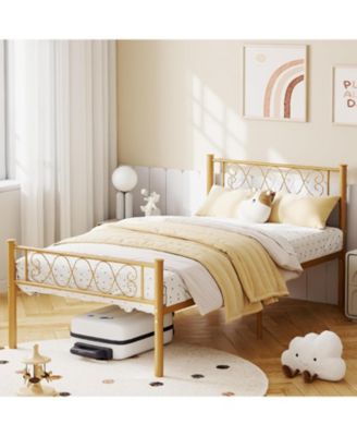 Metal Bed Frame - Headboard and Footboard with Iron Heart Design, Platform Bed for Boys and Girls, No Box Spring Needed