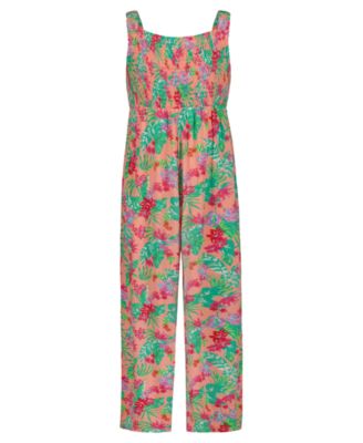 Girls' 7-16 Floral Print Empire Waist Jumpsuit
