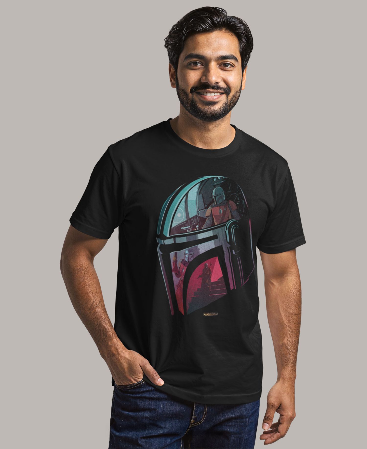 Men's Star Wars Men's Mandalorian Helmet Reflection T-Shirt
