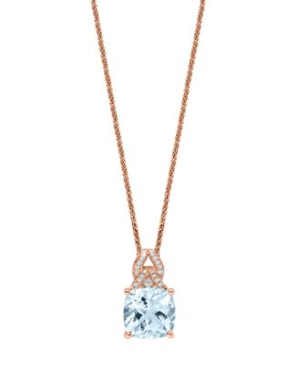 Aquamarine (3-1/2 ct. t.w.) & Diamond (1/8 ct. t.w.) 18" Pendant Necklace in 14k Rose Gold