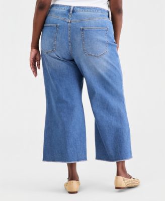 Plus Size Alexis Wide-Leg Frayed-Hem Jeans