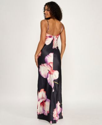 Juniors' Large Floral Printed V-Neck Slip Dress