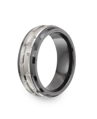 Men's Tungsten Ring, Black Ceramic Tungsten Design Ring