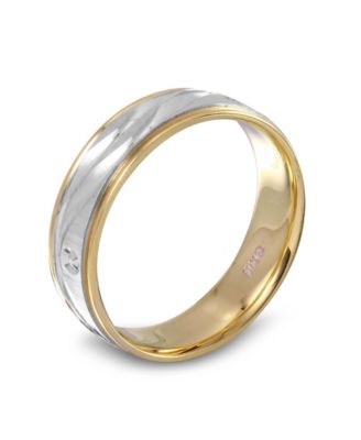 Men's Wave Engraved Band in 14k Gold and 14k White Gold