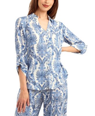 Women's Printed Button-Up Tie-Hem Top