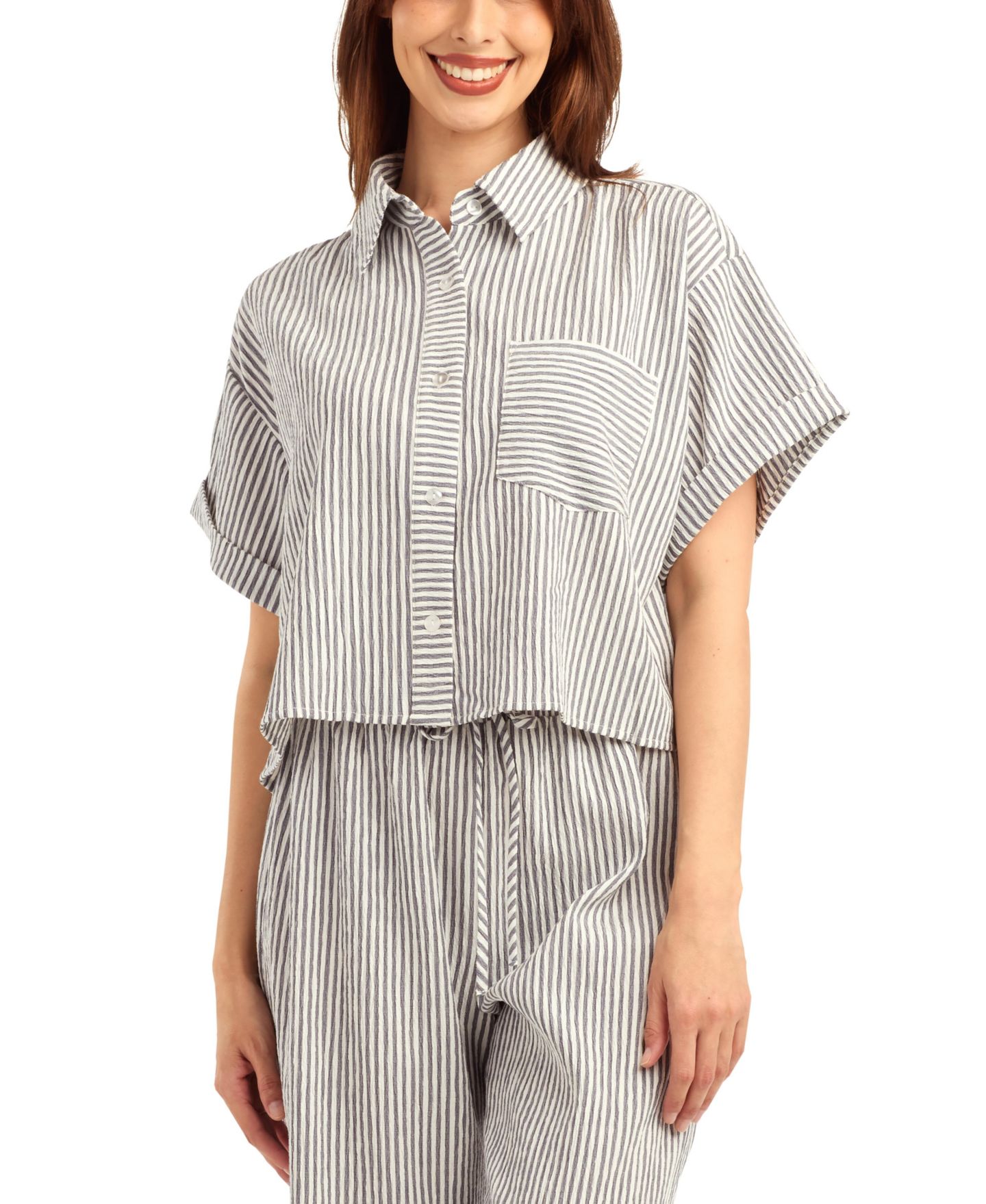 Женский топ BCX Pucker Stripe Button-Front, цвет: Color 3 — фото 1