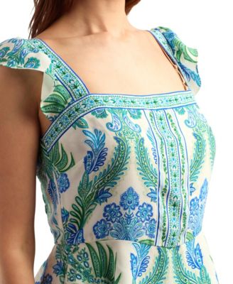 Women's Printed Flutter-Sleeve Square Neck Top