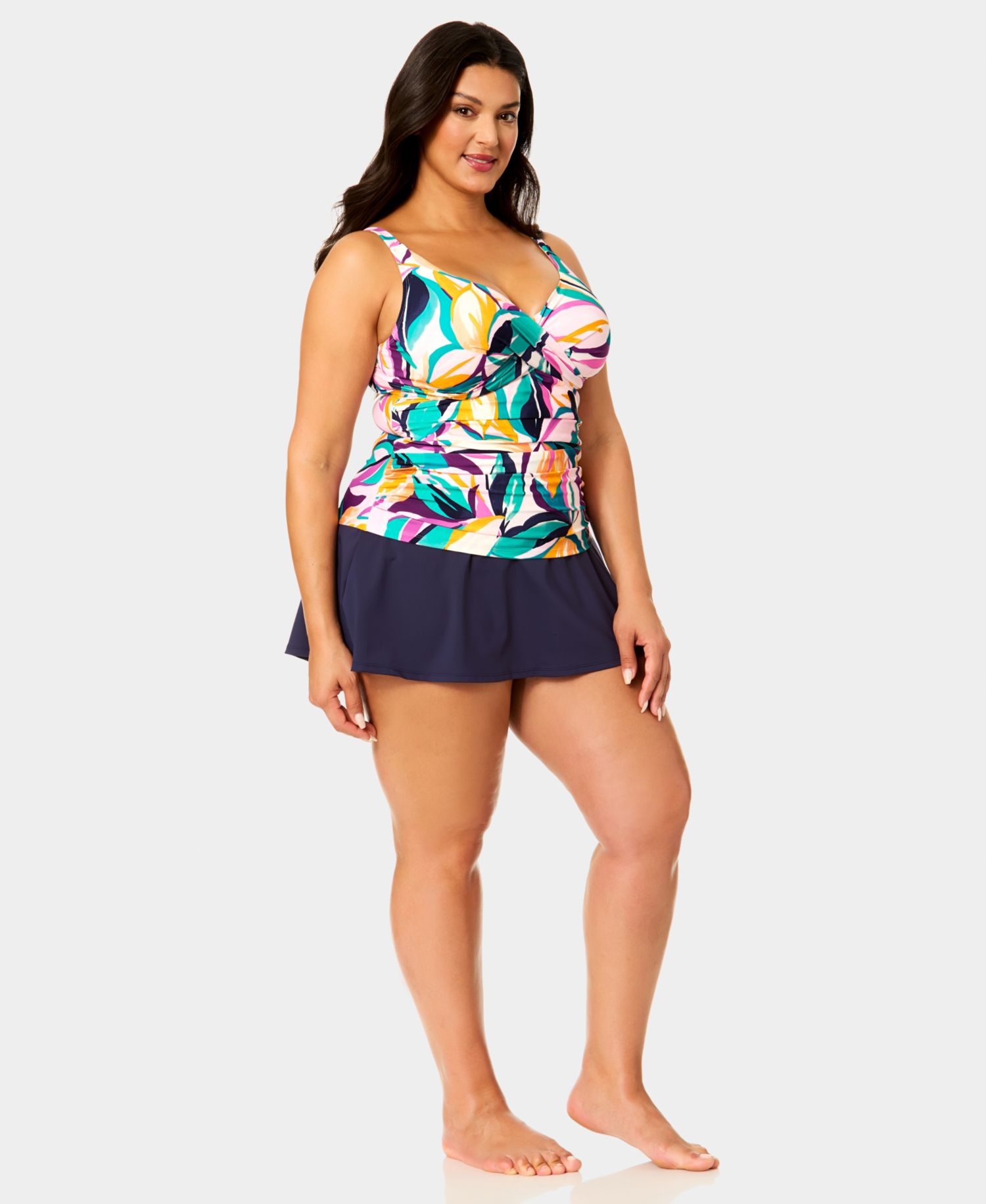 Plus Size Hidden Underwire Drape Front Tankini Top