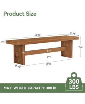 63" Long Solid Wood Entryway Bench