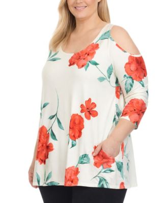 Plus Size Floral Cold Shoulder Knit Tunic Top