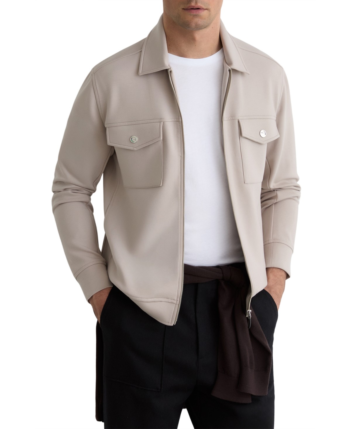 Мужские куртки REISS Men's Medina Premium Interlock Zip-Through Overshirt — фото 1