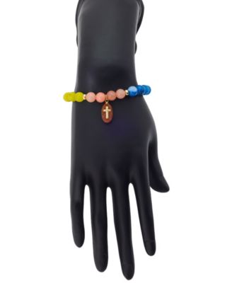 Quartz and Cubic Zirconia Cross Charm Stretch Bracelet