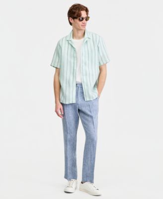 Men's Textured Stripe Linen Short-Sleeve Shirt