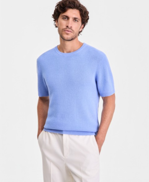 Мужские Alfani Men's Short-Sleeve Linen-Blend Crewneck Sweater, Macy's Exclusive