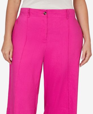 Plus Size Stretch Linen Wide-Leg Fly-Front Capri Pants