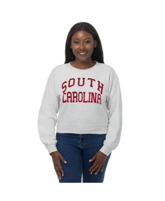 Women's Oatmeal South Carolina Gamecocks Chenille Cropped Sweatshirt