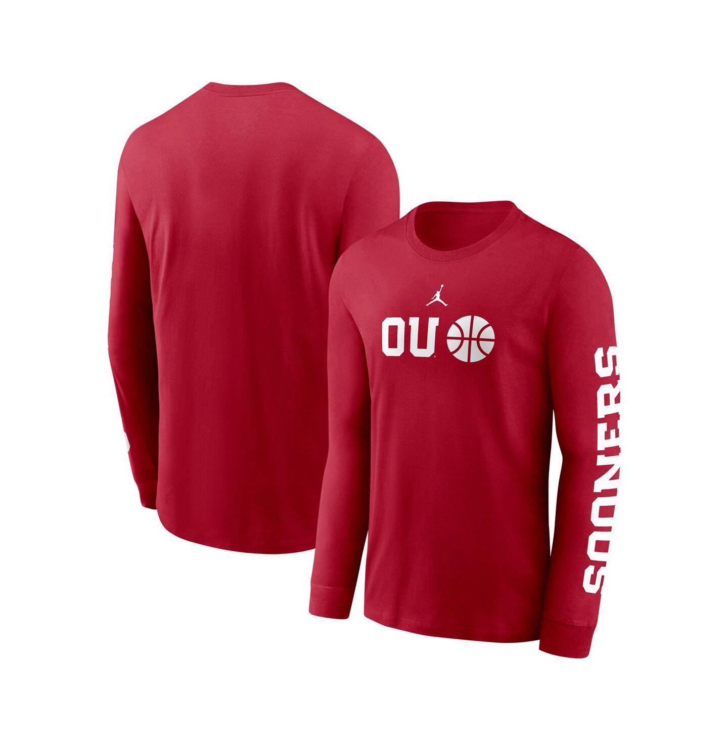 Мужская футболка Jordan Crimson Oklahoma Sooners Basketball Icon Two-Hit Long Sleeve — фото 1