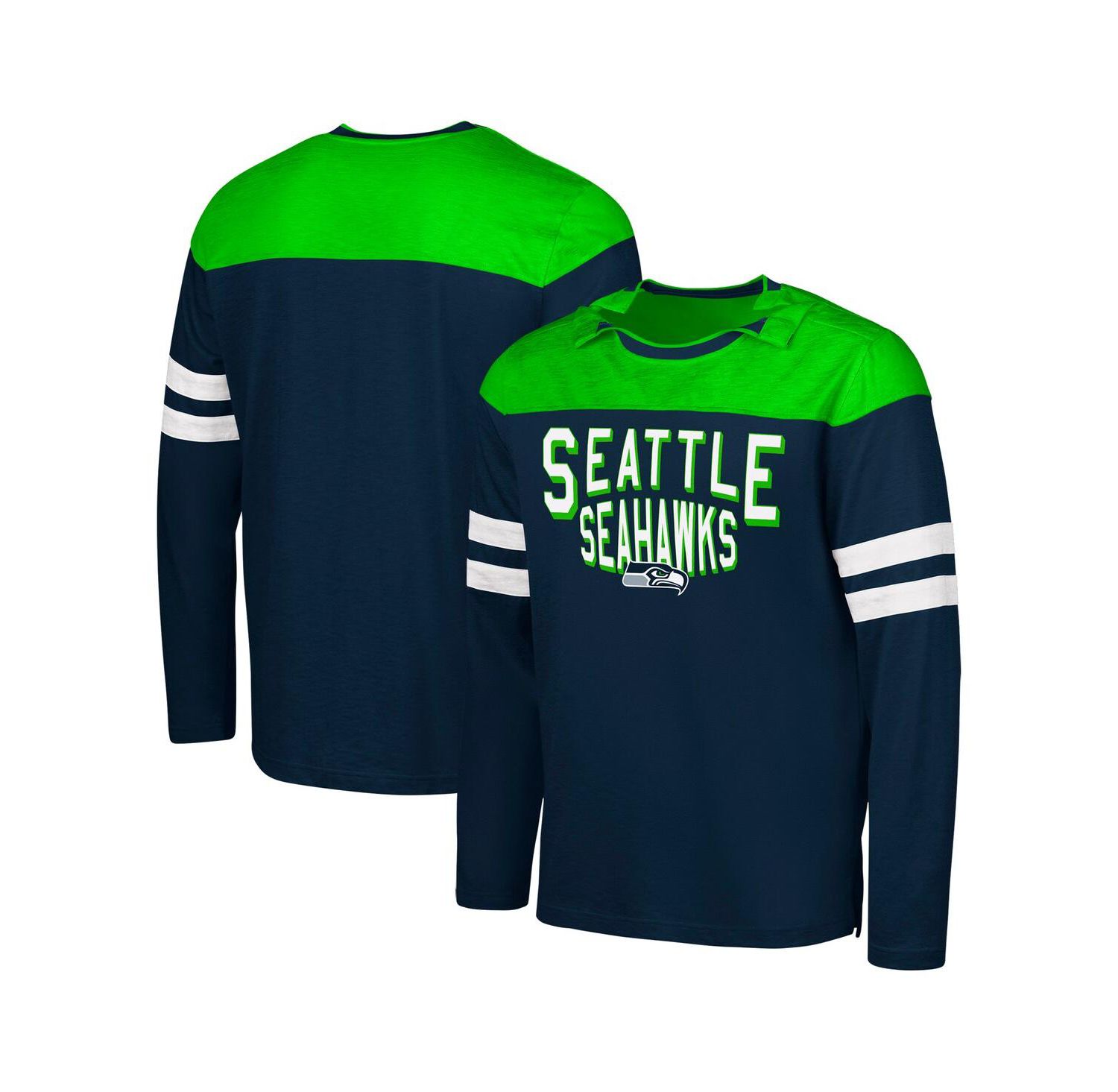 Men's College Navy/Neon Green Seattle Seahawks Adaptive Hail Mary Long Sleeve T-Shirt