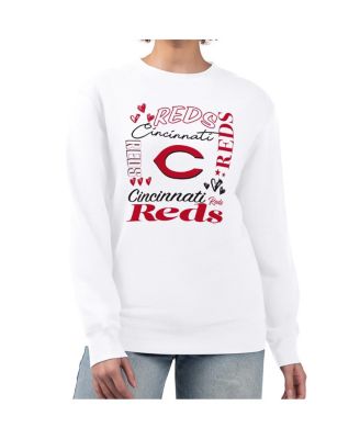 Women's White Cincinnati Reds Collage Team Graphic Fleece Pullover Hoodie
