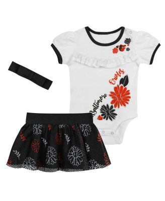 Newborn 3-Piece White/Black Baltimore Orioles Sweet Catcher Bodysuit, Headband and Skirt Set